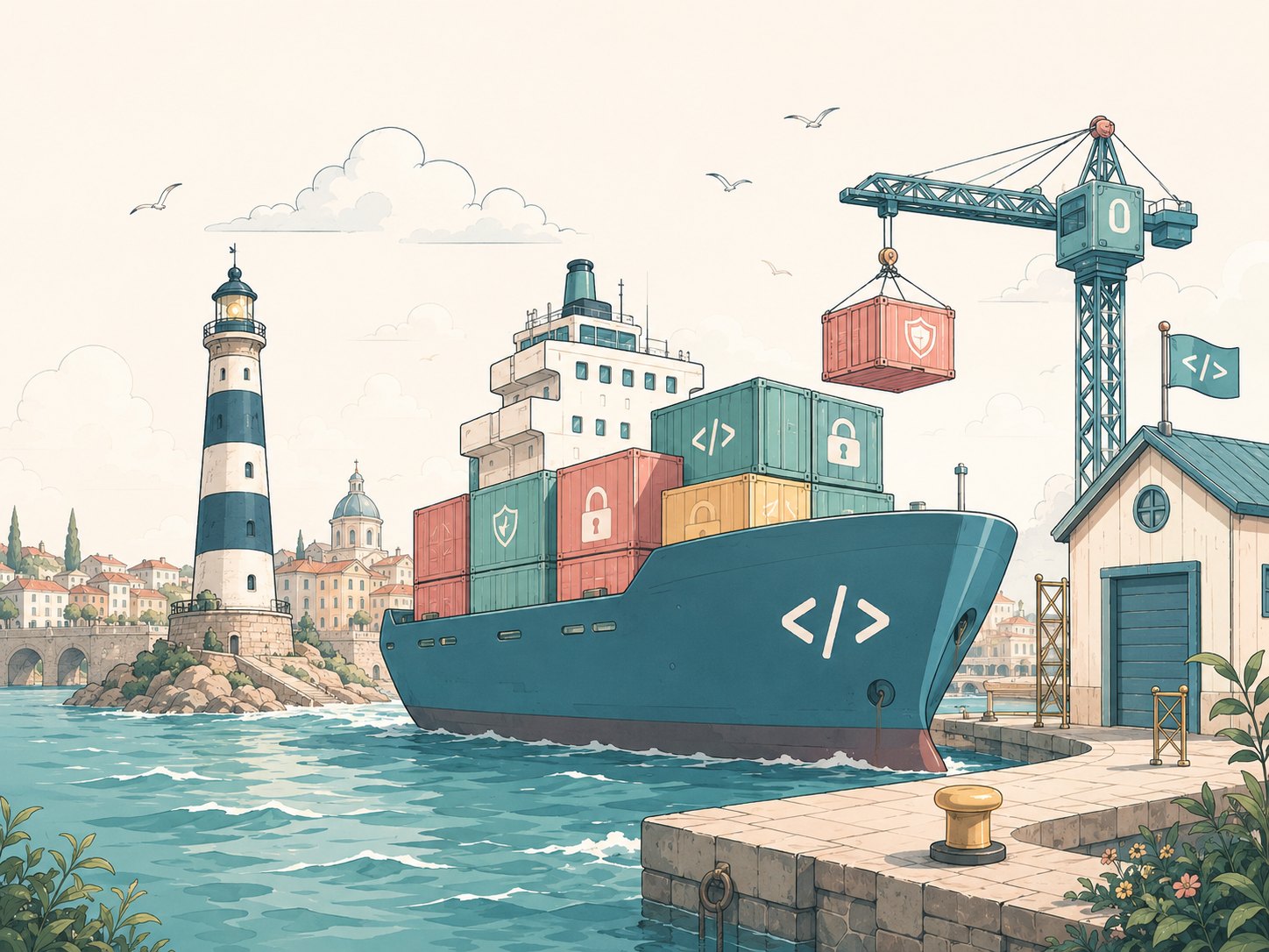 Harbor lighthouse illustration for the XSS guide